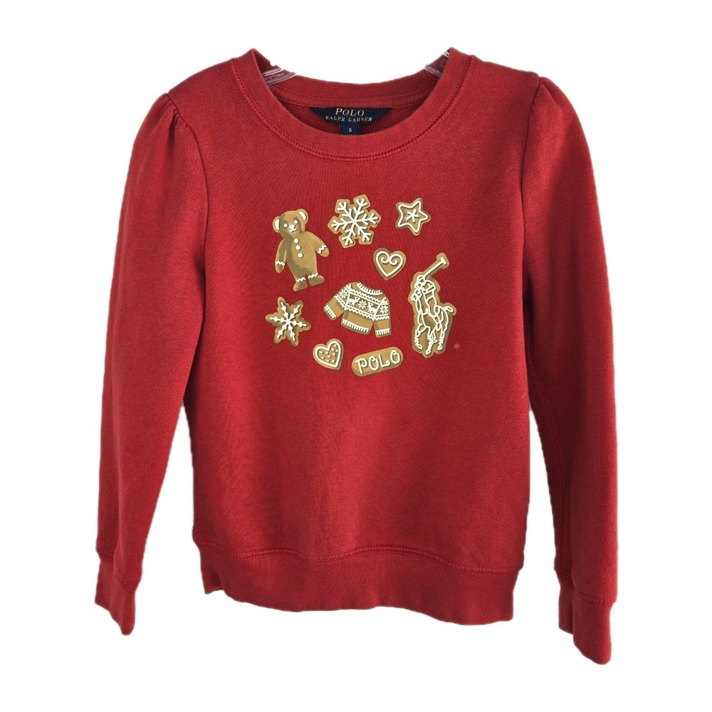 Polo Ralph Lauren Kids Holiday Cookie Pullover Sweatshirt Size 10 Red Preppy